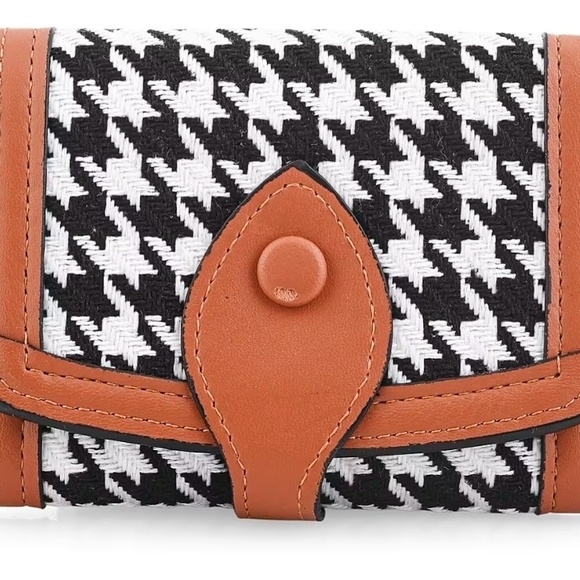 BY:KY Cognac Houndstooth Pattern Faux Leather Wallet, Factory Sealed! NWT! - Picture 2 of 10